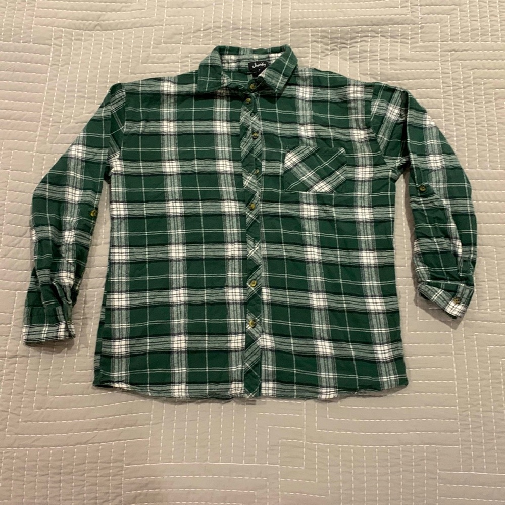 Justify kids green button down flannel